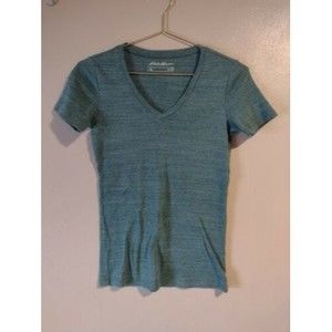Eddie Bauer XS Extra Small Women's Green Short Sleeve V- Neck Tee T Shirt